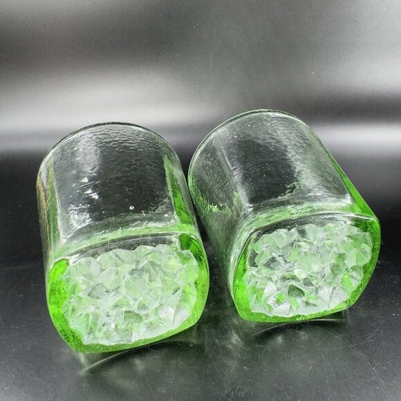 Fire & Light Green Recycled Glass Tumbler On the Rocks Square Signed Set 2 - Picture 4 of 16